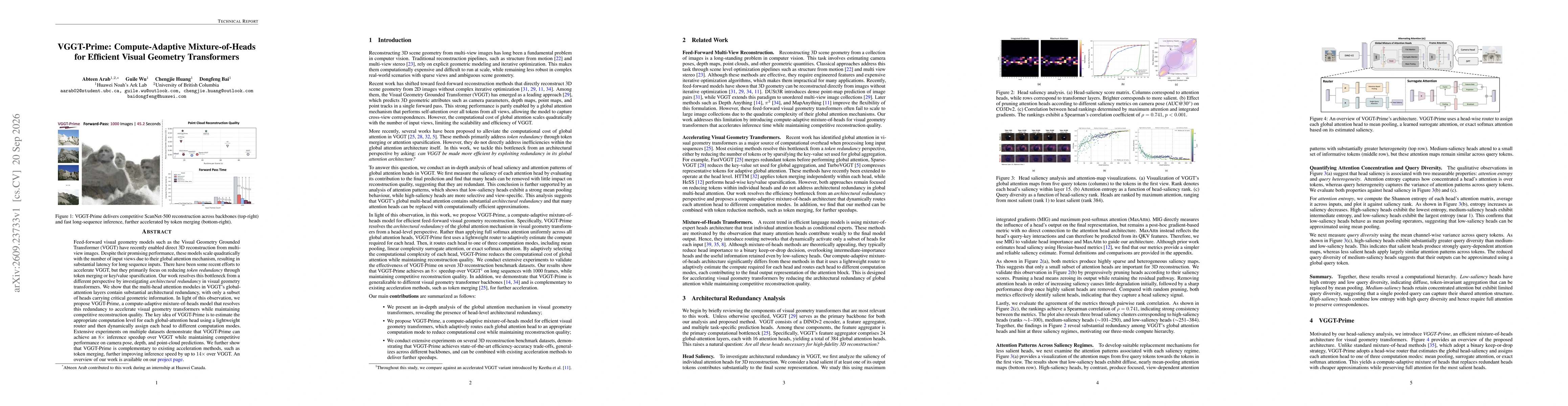 Thumbnail for VGGT-Prime: Compute-Adaptive Mixture-of-Heads for Efficient Visual Geometry Transformers
