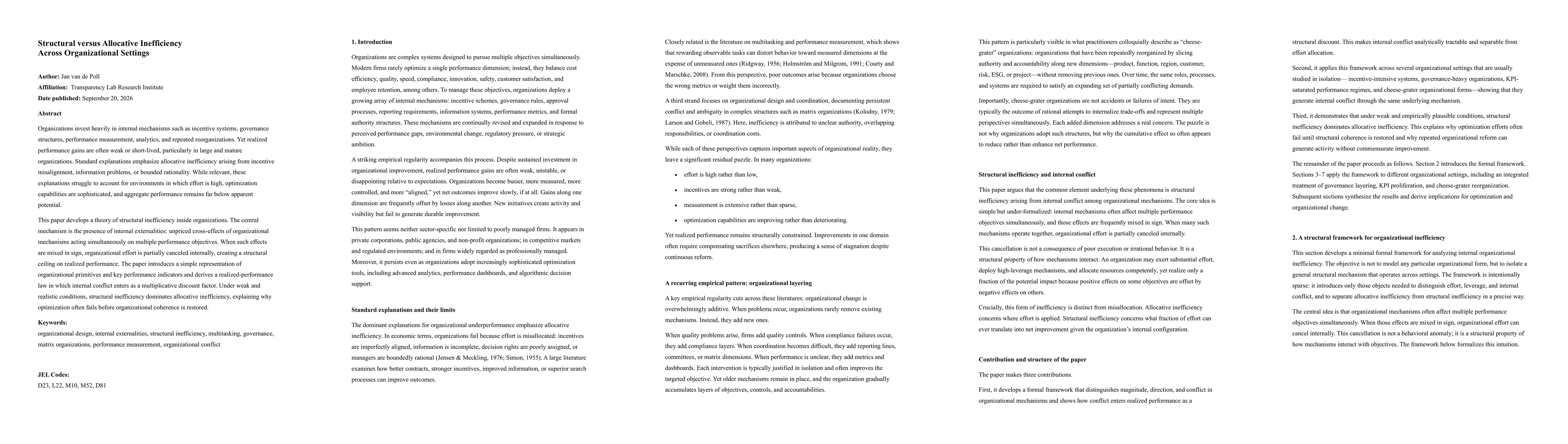 Thumbnail for Structural versus Allocative Inefficiency Across Organizational Settings