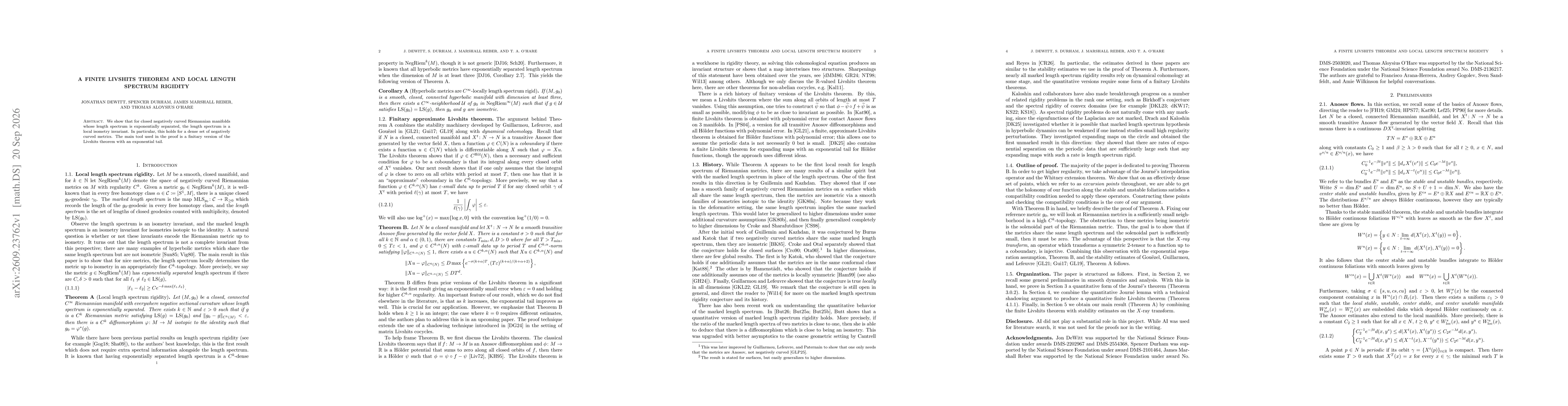Thumbnail for A finite Livshits theorem and local length spectrum rigidity