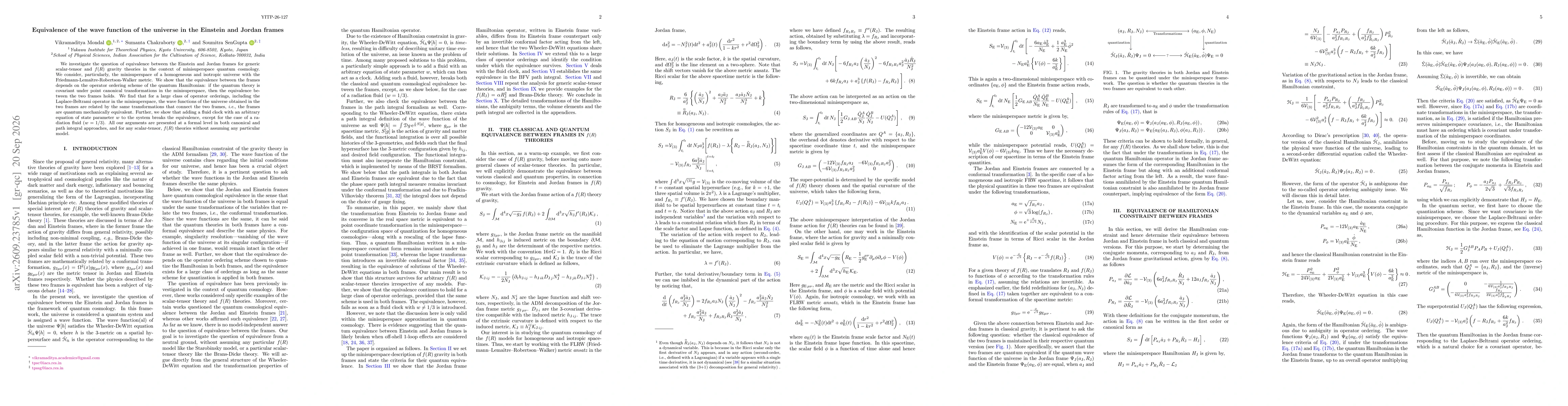 Thumbnail for Equivalence of the wave function of the universe in the Einstein and Jordan frames