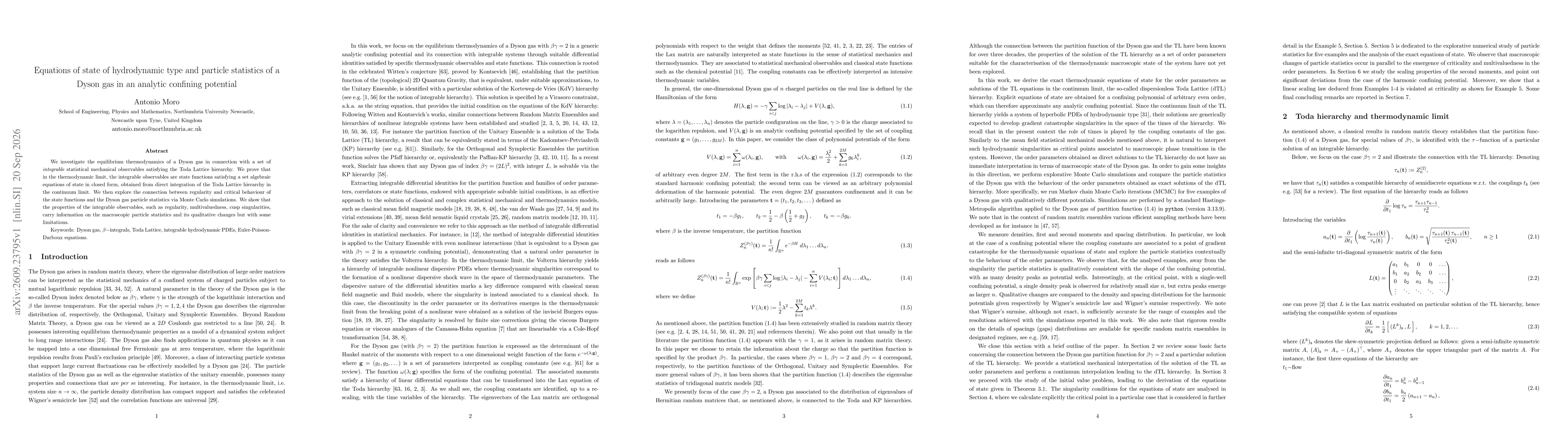 Thumbnail for Equations of state of hydrodynamic type and particle statistics of a Dyson gas in an analytic confining potential