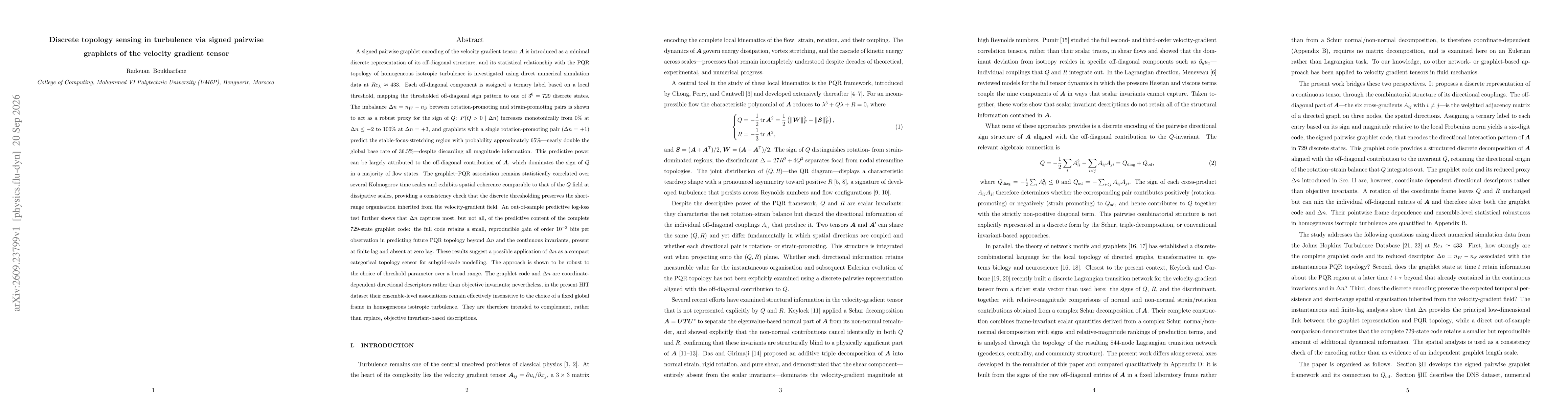 Thumbnail for Discrete topology sensing in turbulence via signed pairwise graphlets of the velocity gradient tensor