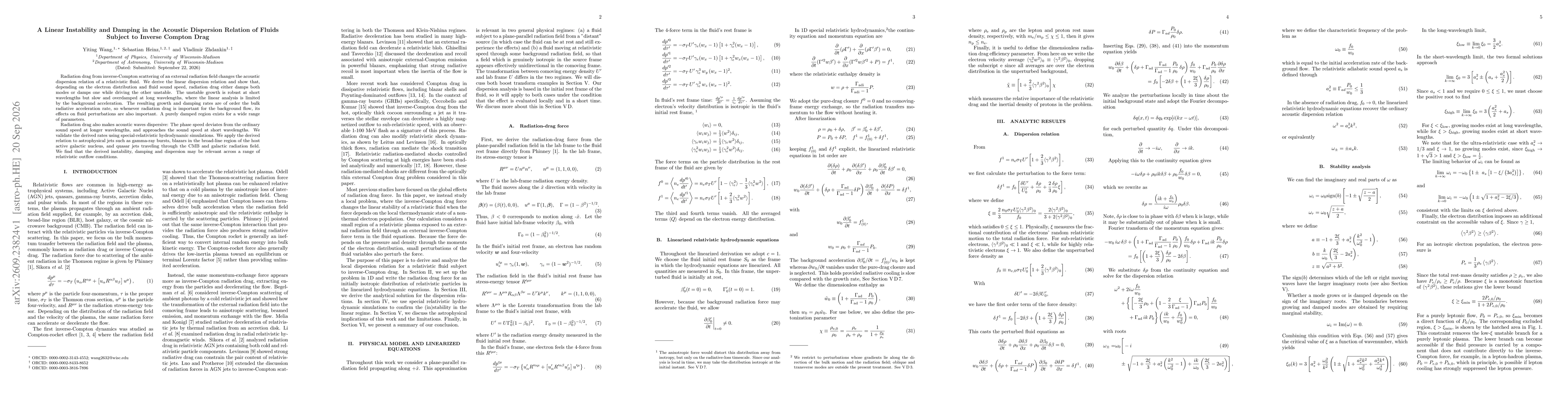 Thumbnail for A Linear Instability and Damping in the Acoustic Dispersion Relation of Fluids Subject to Inverse Compton Drag