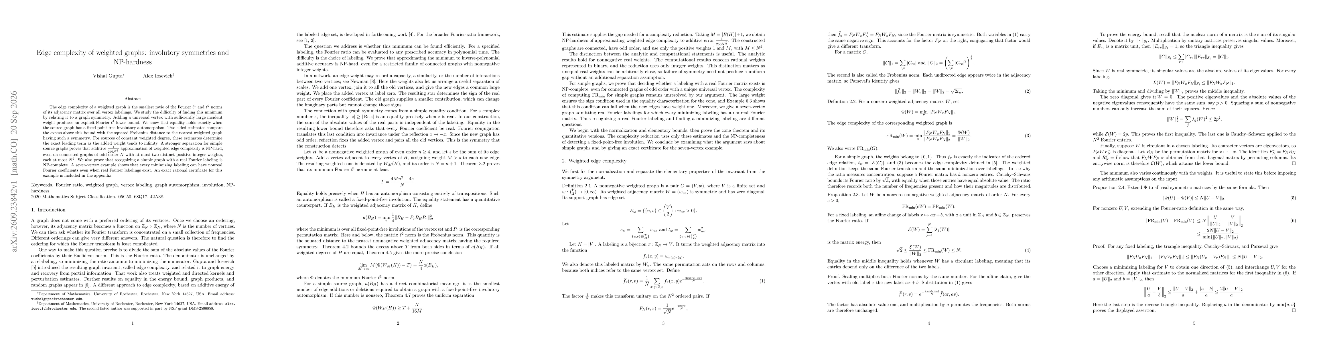 Thumbnail for Edge complexity of weighted graphs: involutory symmetries and NP-hardness