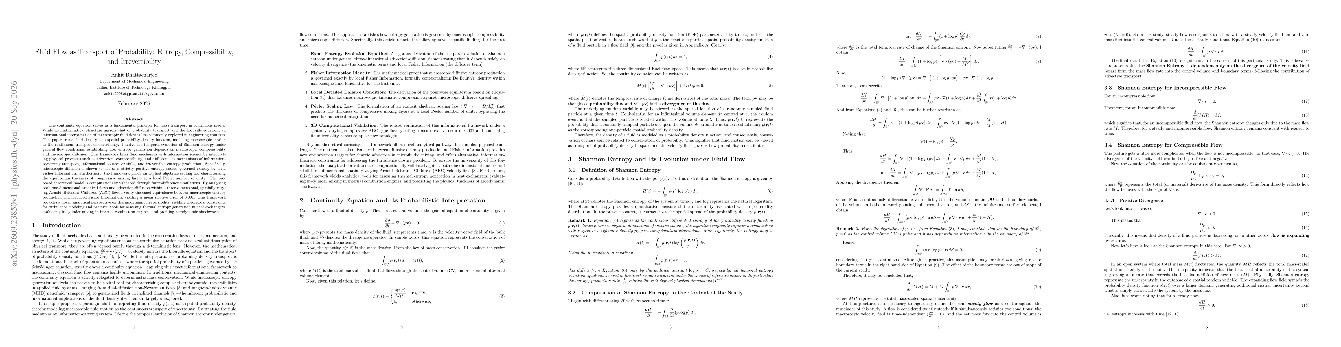 Thumbnail for Fluid Flow as Transport of Probability: Entropy, Compressibility, and Irreversibility