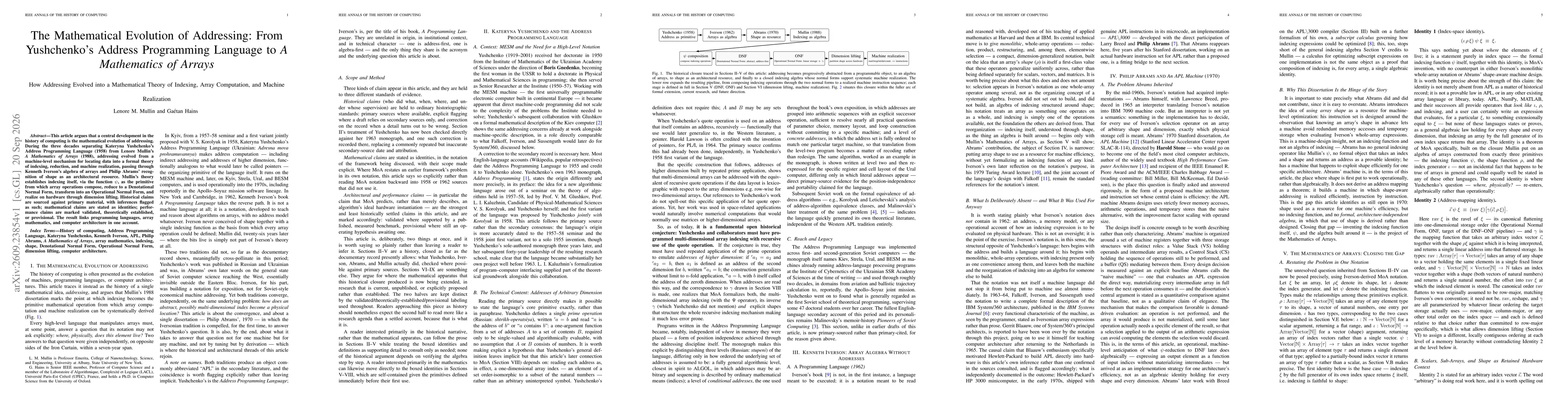 Thumbnail for The Mathematical Evolution of Addressing: From Yushchenko's Address Programming Language to A Mathematics of Arrays How Addressing Evolved into a Mathematical Theory of Indexing, Array Computation, and Machine Realization