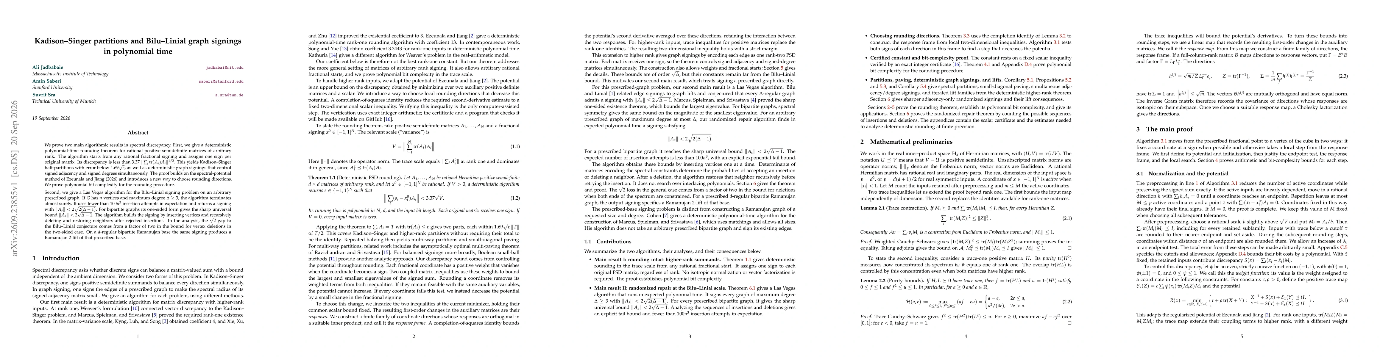 Thumbnail for Kadison--Singer partitions and Bilu--Linial graph signings in polynomial time