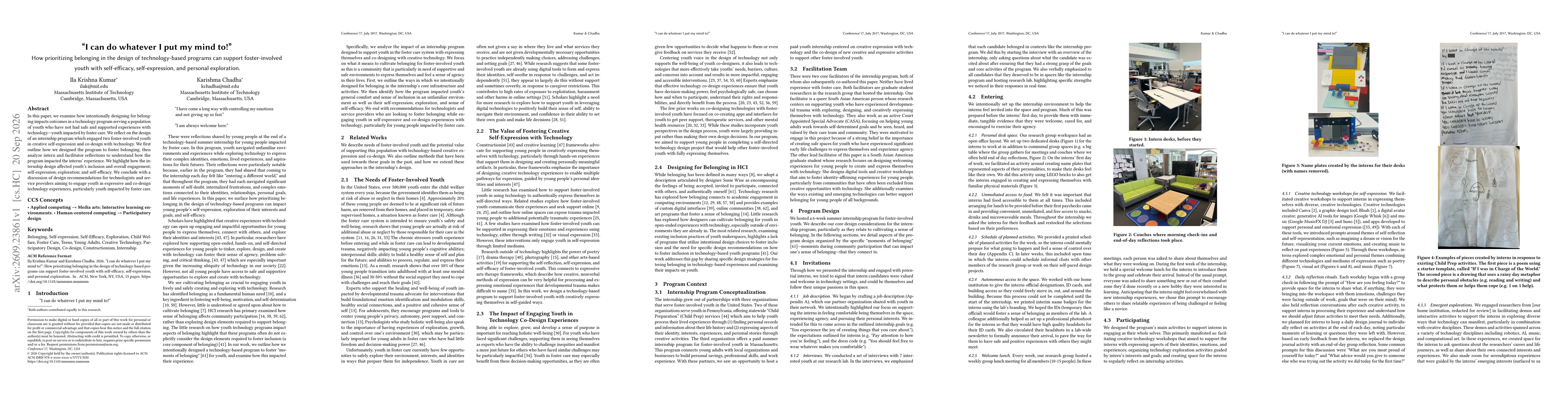 Thumbnail for "I can do whatever I put my mind to!" How prioritizing belonging in the design of technology-based programs can support foster-involved youth with self-efficacy, self-expression, and personal exploration