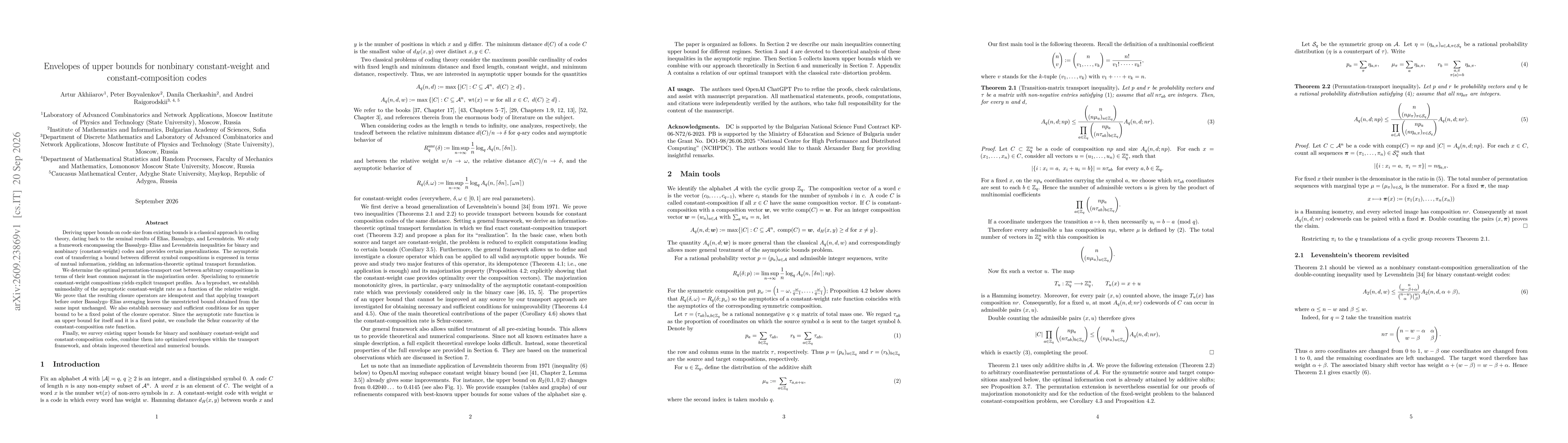 Thumbnail for Envelopes of upper bounds for nonbinary constant-weight and constant-composition codes
