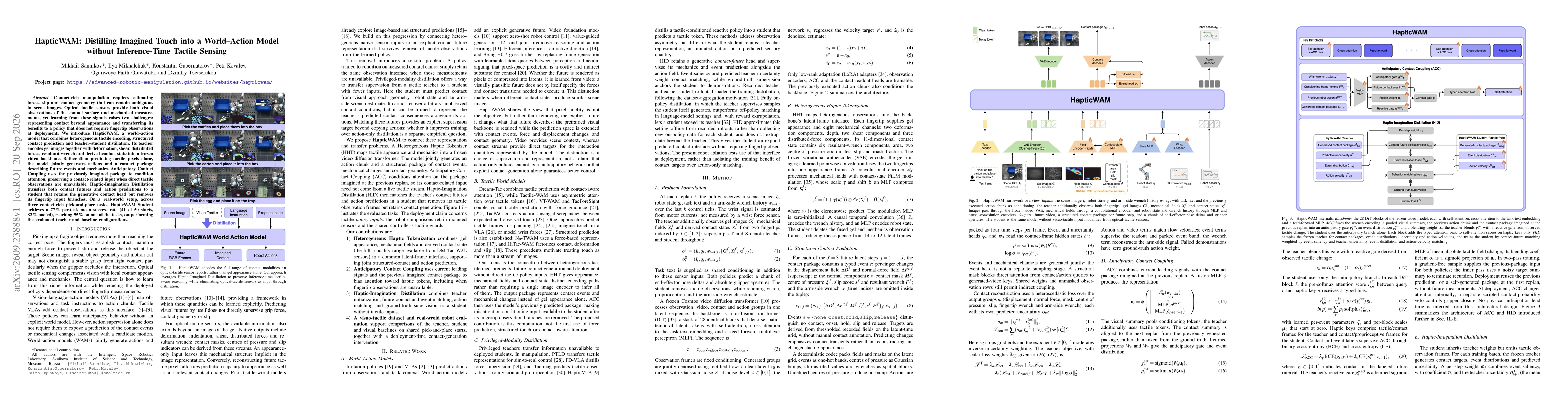 Thumbnail for HapticWAM: Distilling Imagined Touch into a World-Action Model without Inference-Time Tactile Sensing
