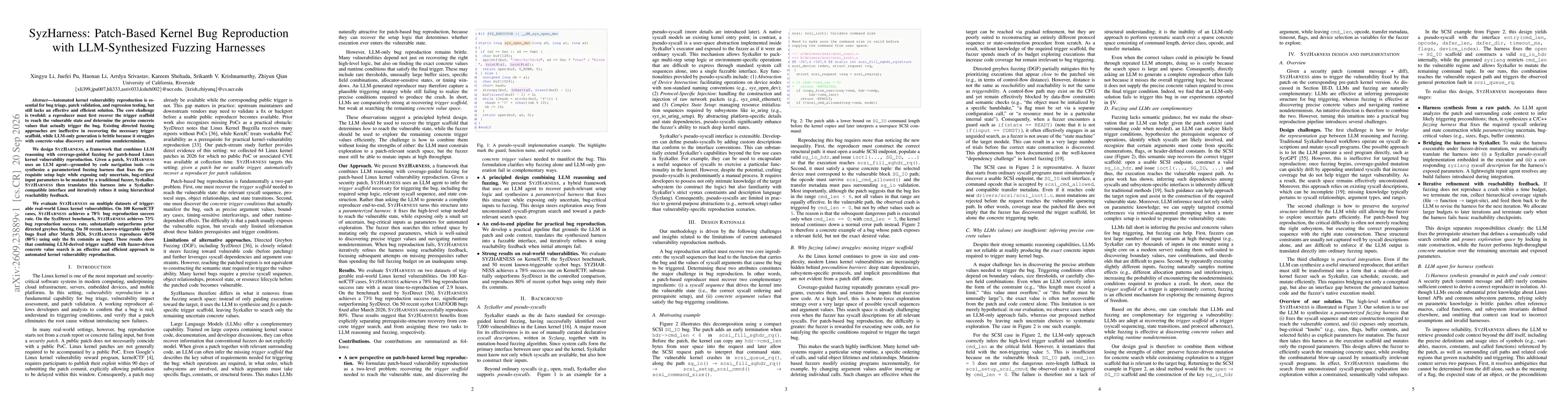 Thumbnail for SyzHarness: Patch-Based Kernel Bug Reproduction with LLM-Synthesized Fuzzing Harnesses