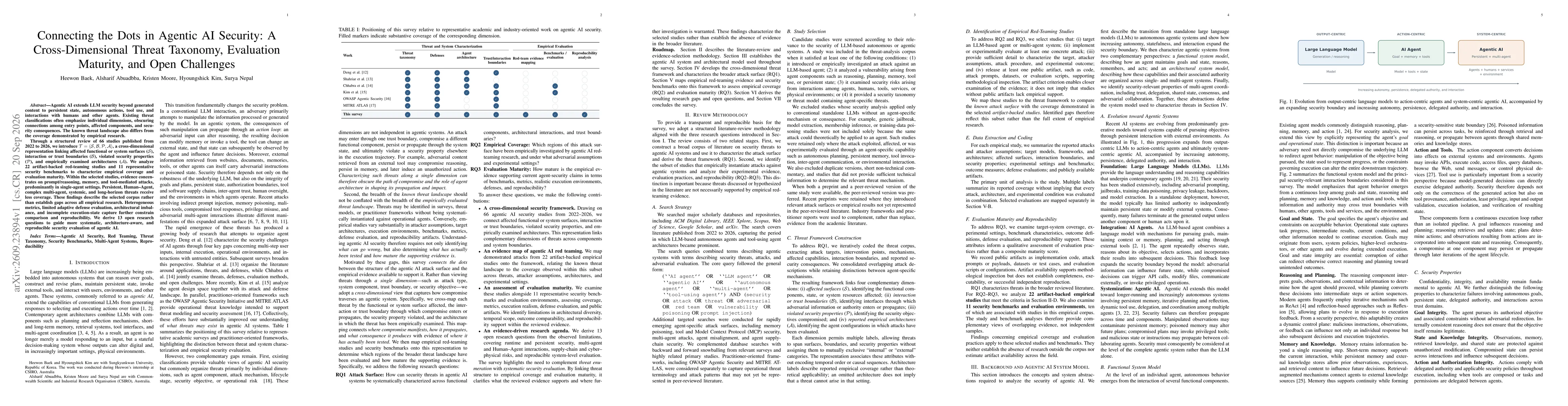 Thumbnail for Connecting the Dots in Agentic AI Security: A Cross-Dimensional Threat Taxonomy, Evaluation Maturity, and Open Challenges