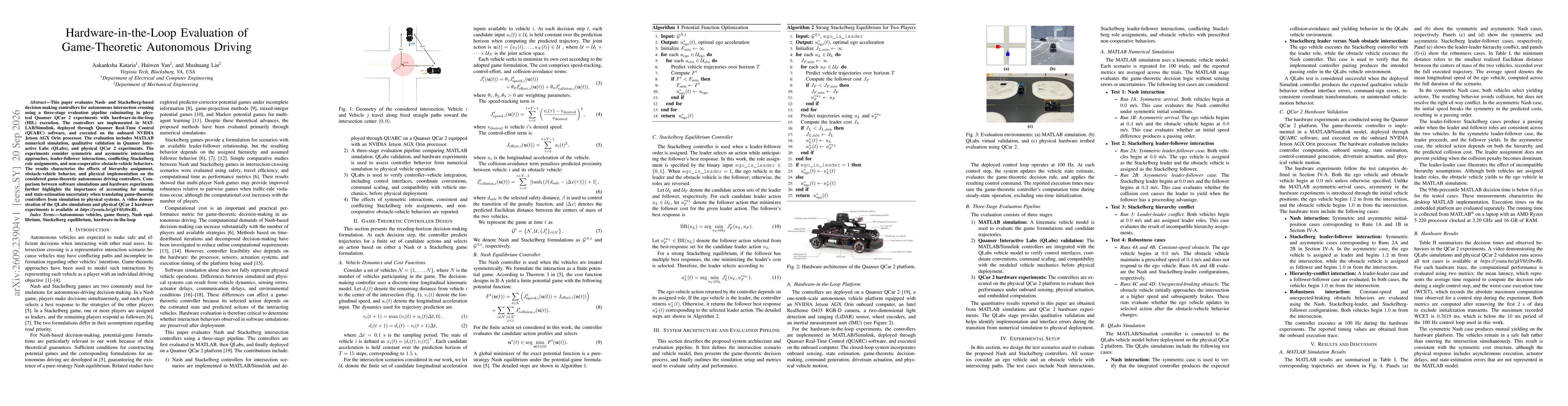 Thumbnail for Hardware-in-the-Loop Evaluation of Game-Theoretic Autonomous Driving