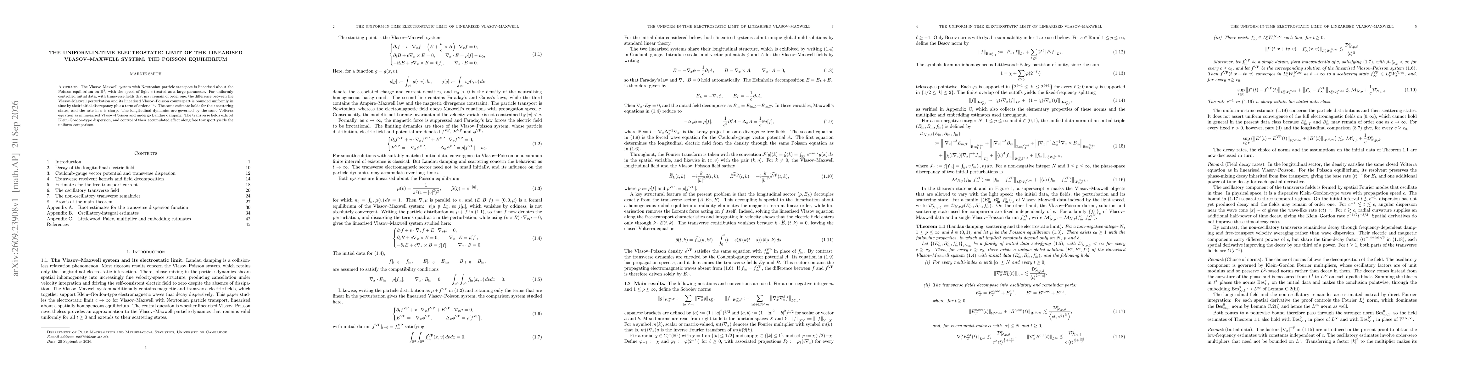 Thumbnail for The uniform-in-time electrostatic limit of the linearised Vlasov-Maxwell system: the Poisson equilibrium