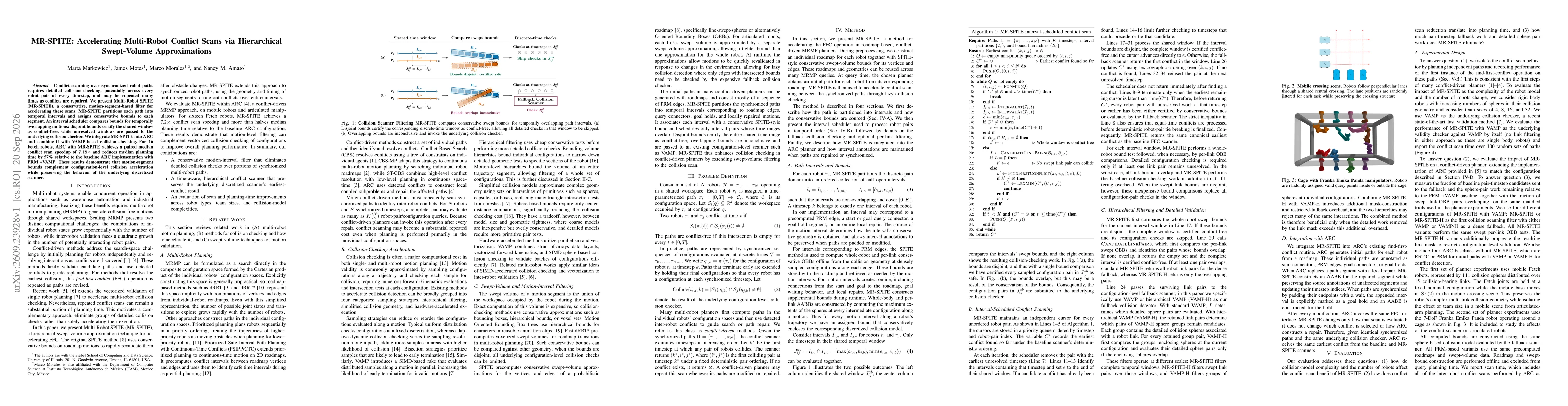 Thumbnail for MR-SPITE: Accelerating Multi-Robot Conflict Scans via Hierarchical Swept-Volume Approximations