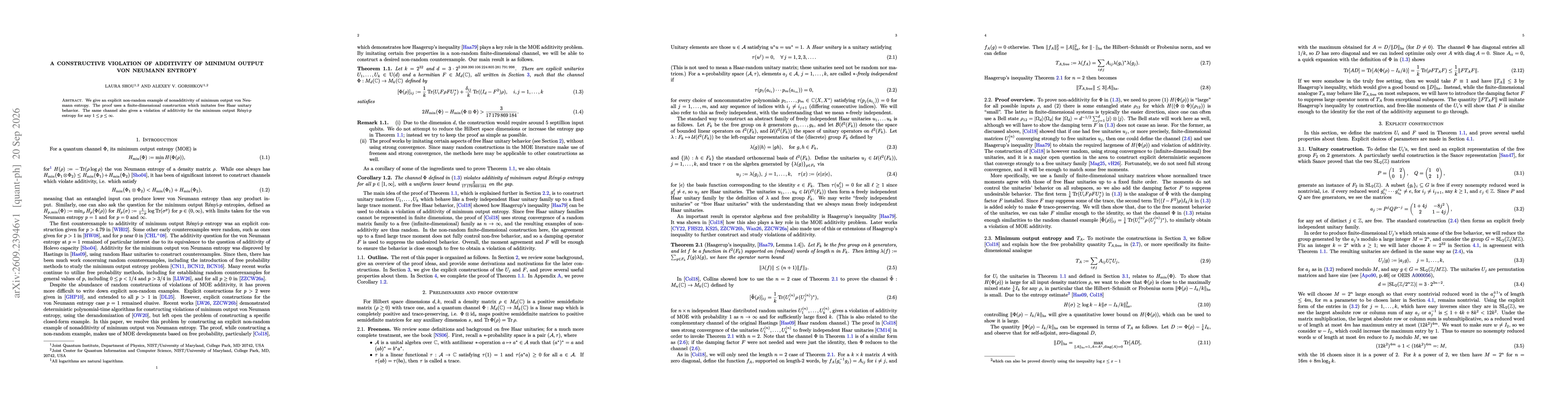 Thumbnail for A constructive violation of additivity of minimum output von Neumann entropy