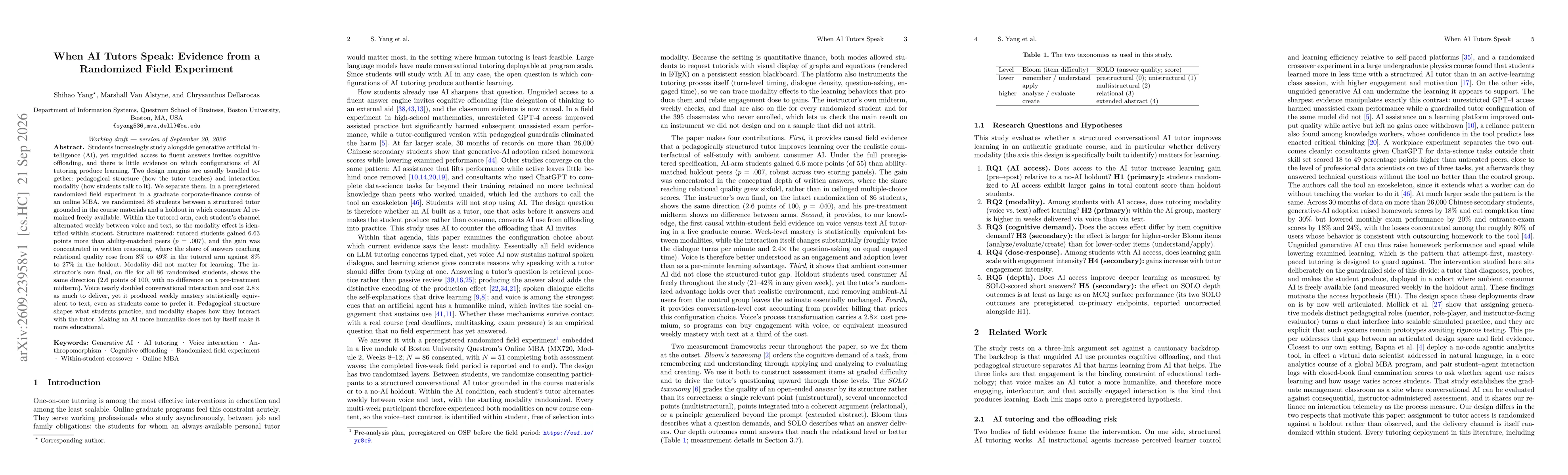 Thumbnail for When AI Tutors Speak: Evidence from a Randomized Field Experiment
