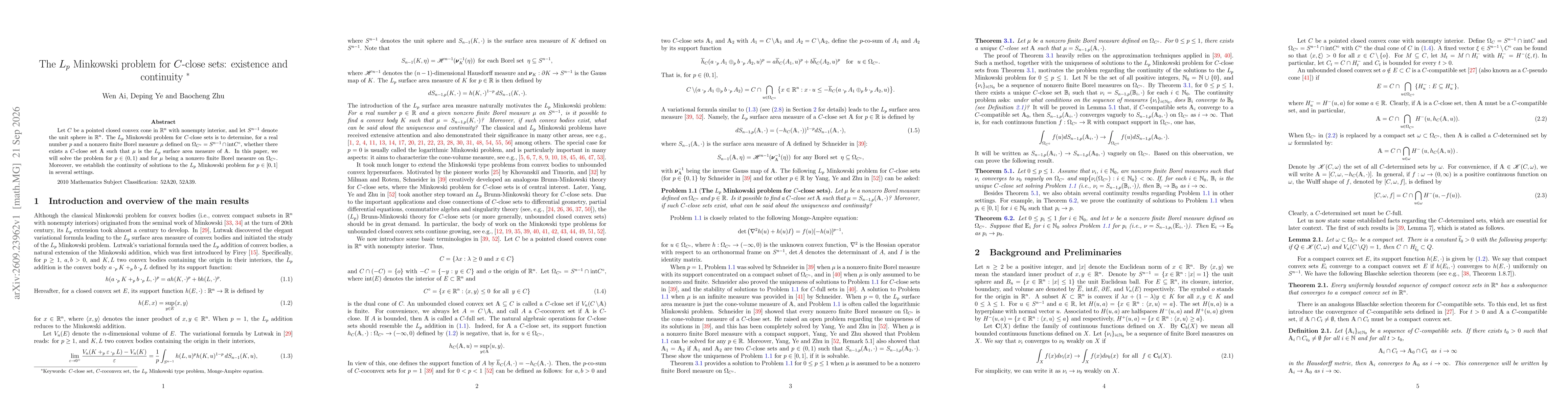 Thumbnail for The $L_p$ Minkowski problem for $C$-close sets: existence and continuity