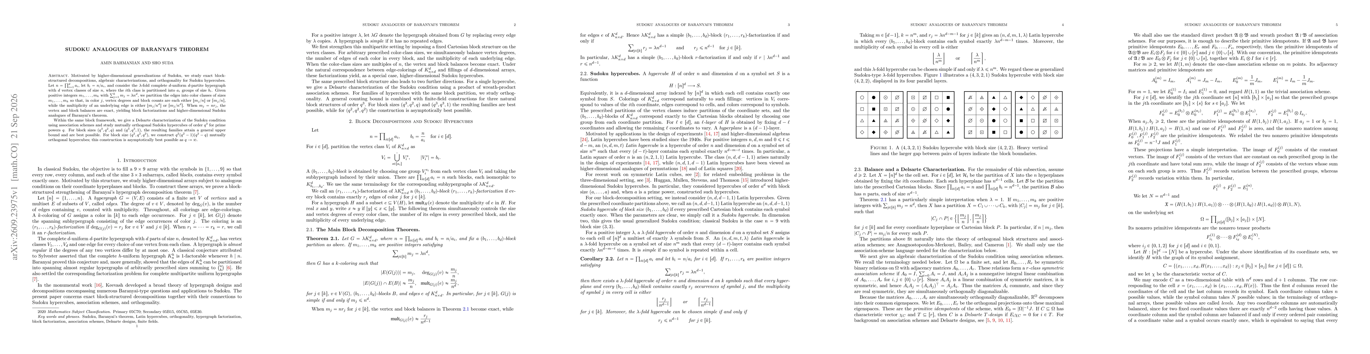 Thumbnail for Sudoku Analogues of Baranyai's Theorem