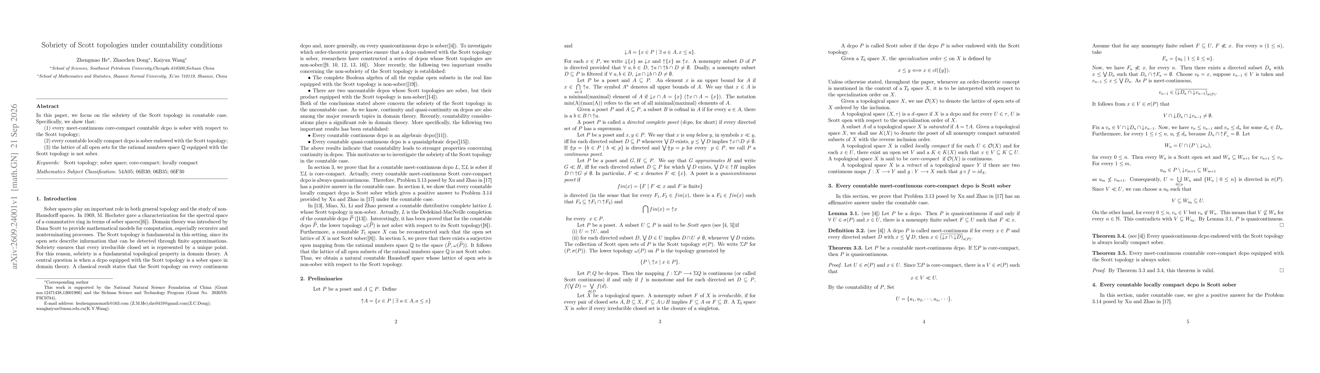 Thumbnail for Sobriety of Scott topologies under countability conditions