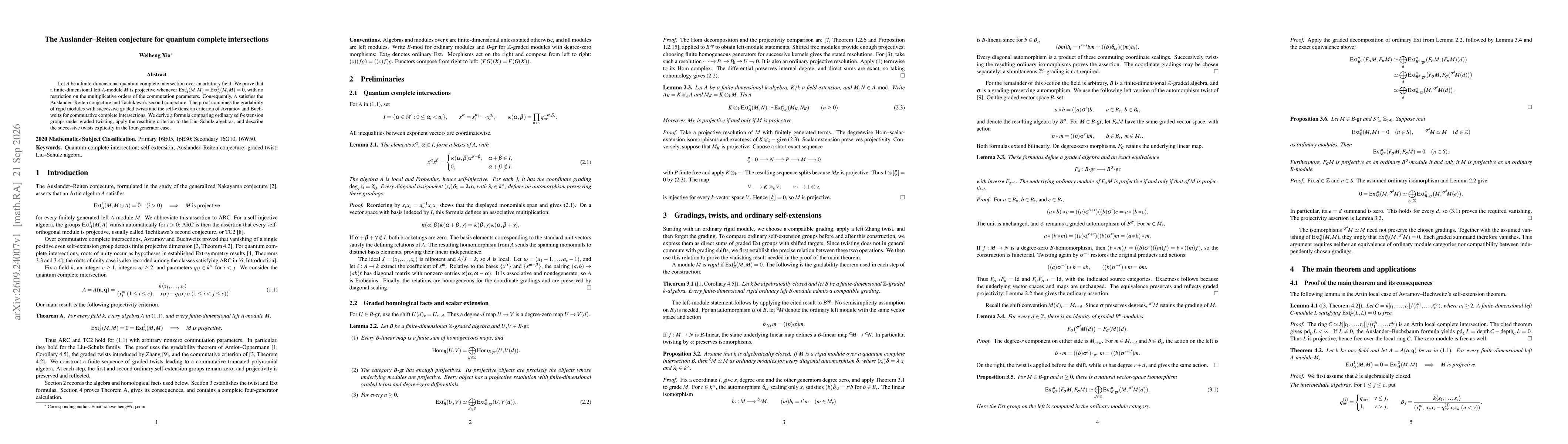 Thumbnail for The Auslander--Reiten conjecture for quantum complete intersections