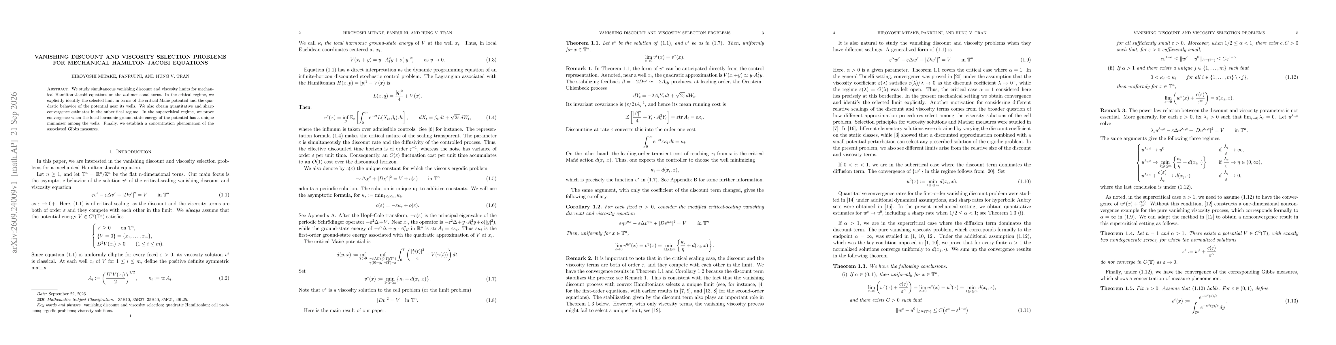 Thumbnail for Vanishing discount and viscosity selection problems for mechanical Hamilton--Jacobi equations