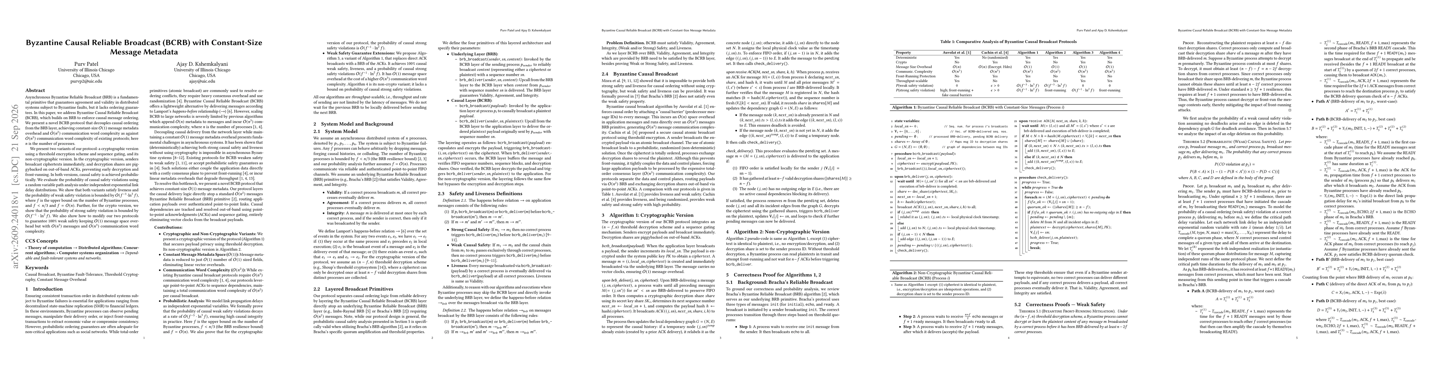 Thumbnail for Byzantine Causal Reliable Broadcast (BCRB) with Constant-Size Message Metadata