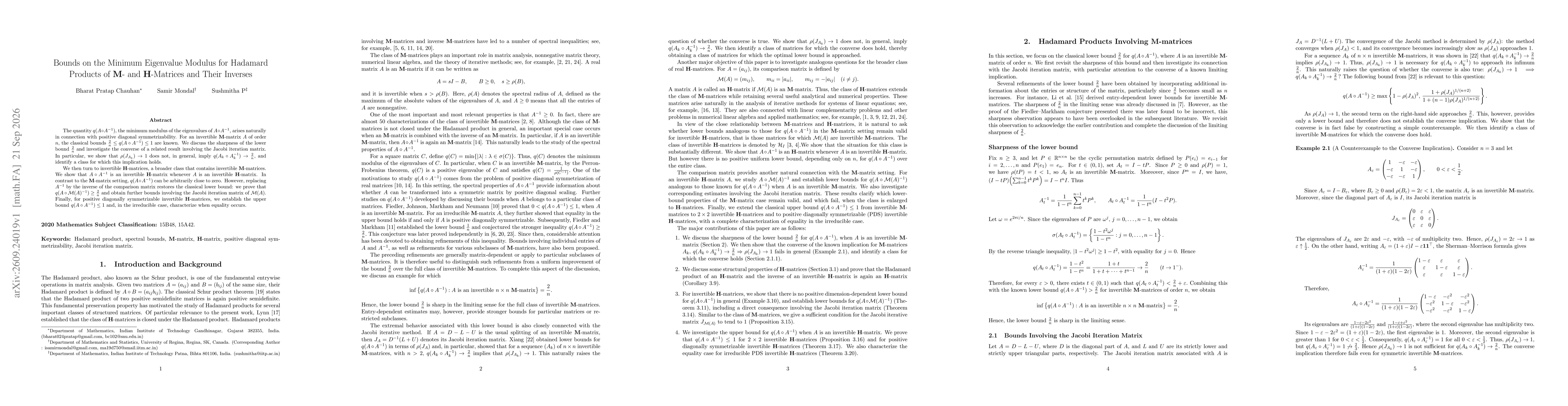 Thumbnail for Bounds on the Minimum Eigenvalue Modulus for Hadamard Products of $\mathbf{M}$- and $\mathbf{H}$-Matrices and Their Inverses
