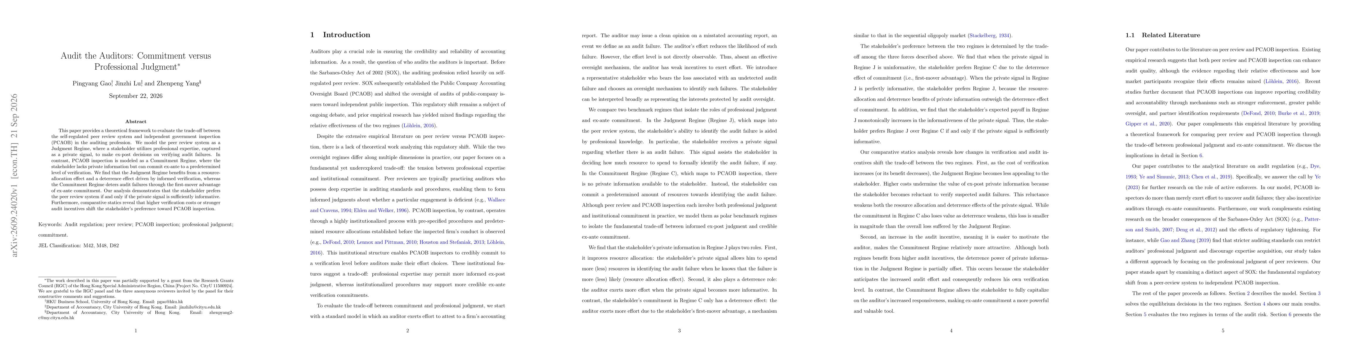 Thumbnail for Audit the Auditors: Commitment versus Professional Judgment