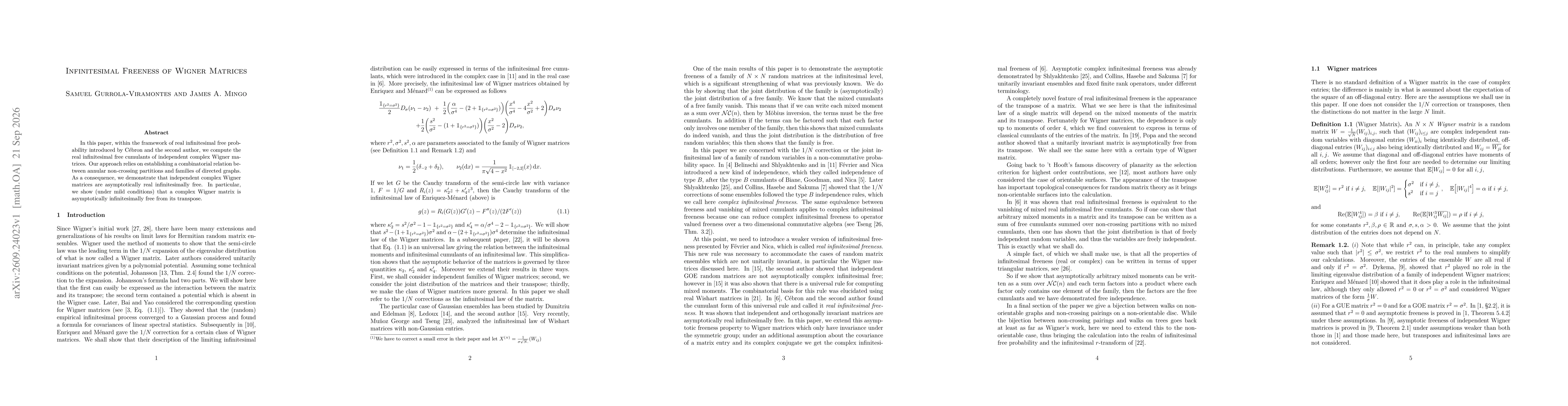 Thumbnail for Infinitesimal Freeness of Wigner Matrices