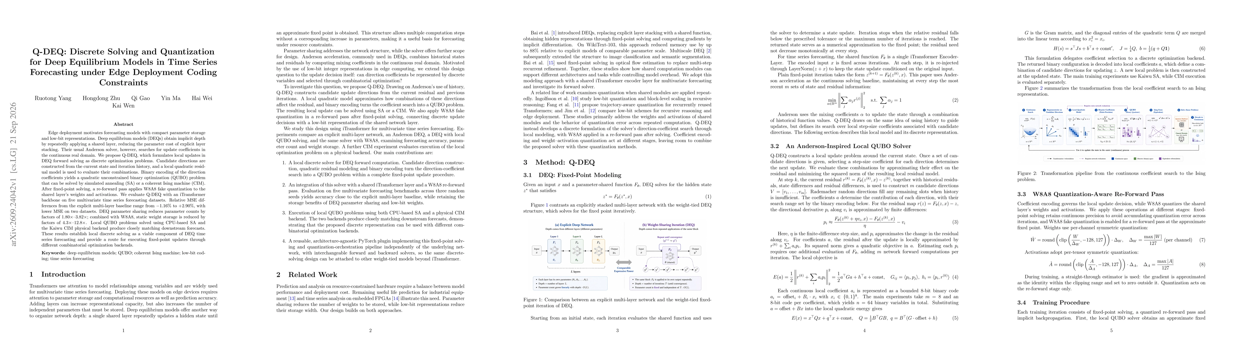 Thumbnail for Q-DEQ: Discrete Solving and Quantization for Deep Equilibrium Models in Time Series Forecasting under Edge Deployment Coding Constraints