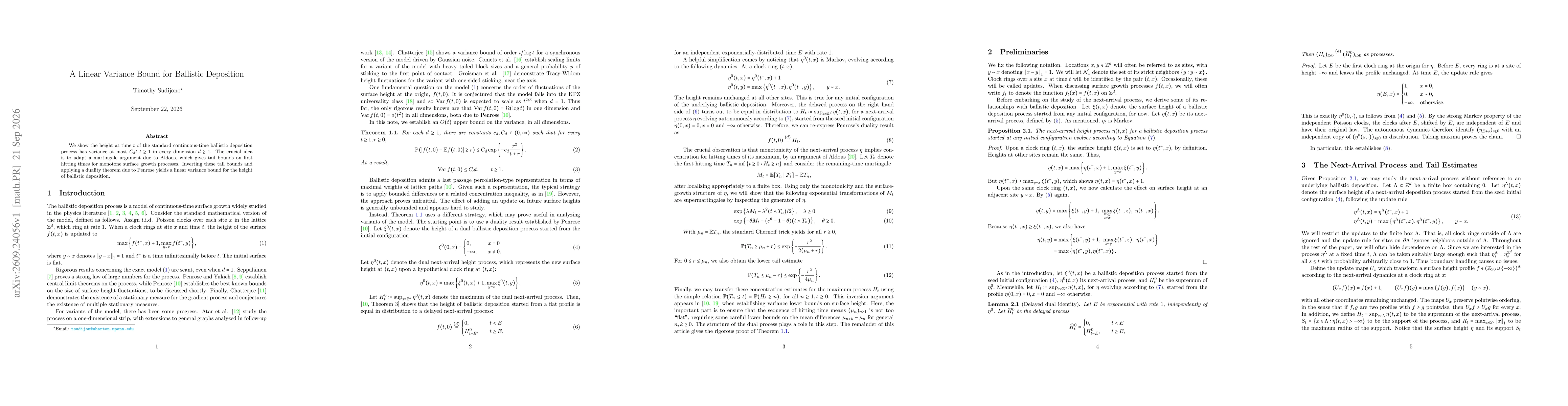 Thumbnail for A Linear Variance Bound for Ballistic Deposition