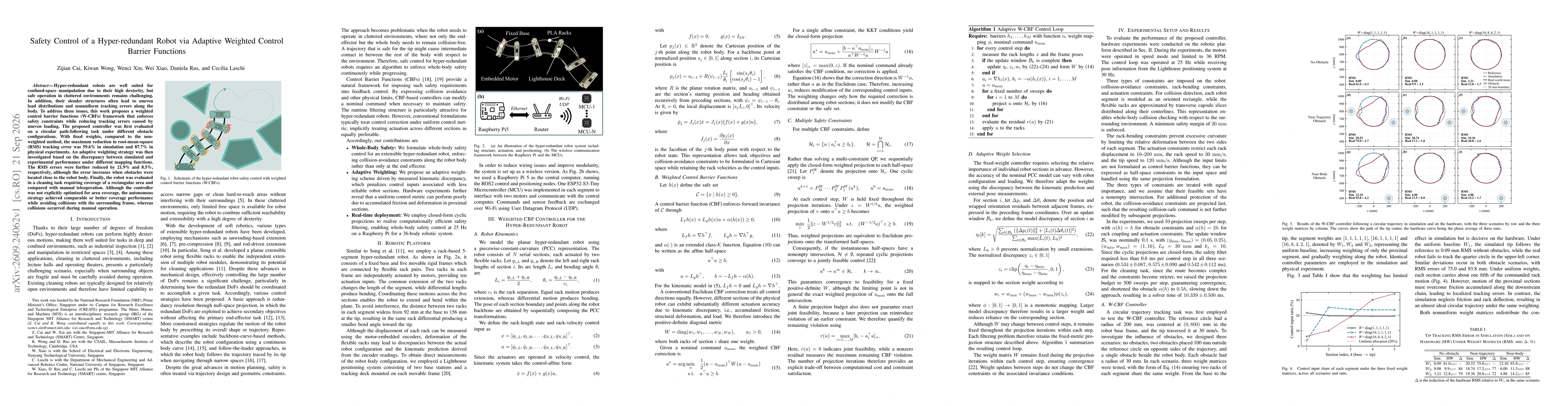 Thumbnail for Safety Control of a Hyper-redundant Robot via Adaptive Weighted Control Barrier Functions