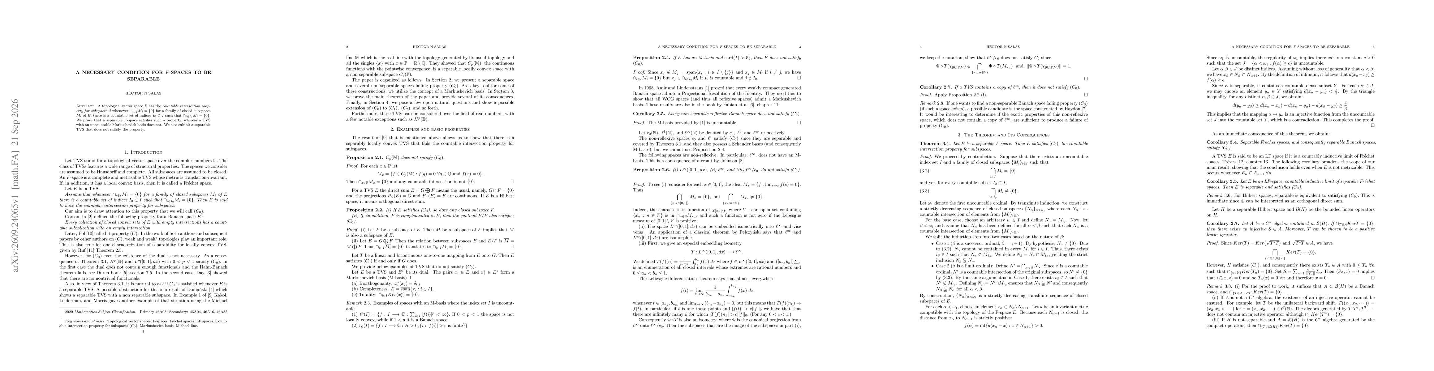 Thumbnail for A Necessary Condition for F-Spaces to be Separable