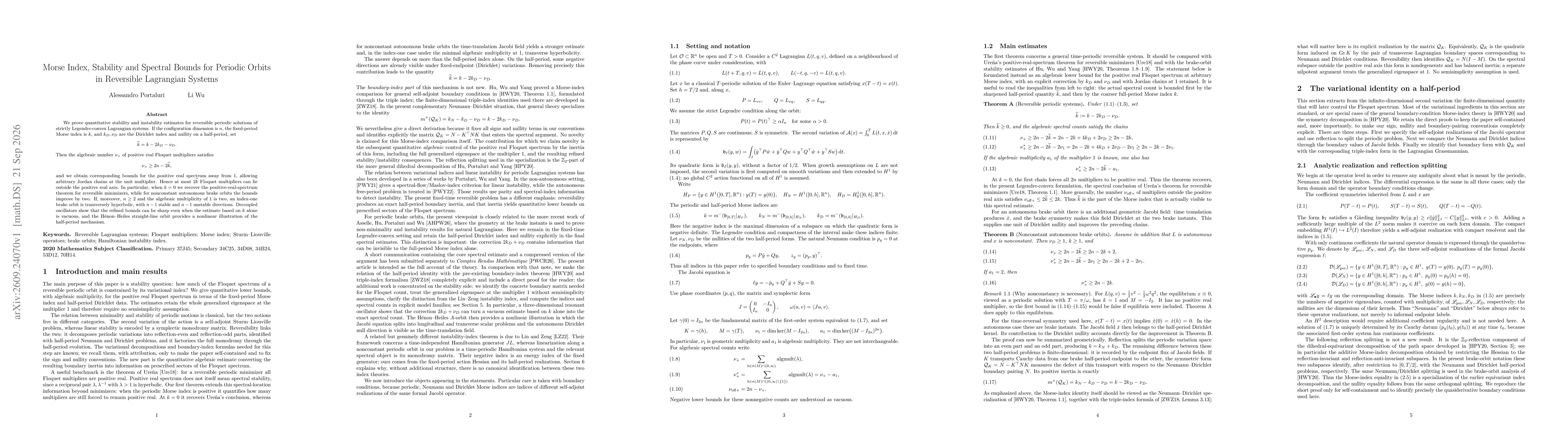 Thumbnail for Morse Index, Stability and Spectral Bounds for Periodic Orbits in Reversible Lagrangian Systems