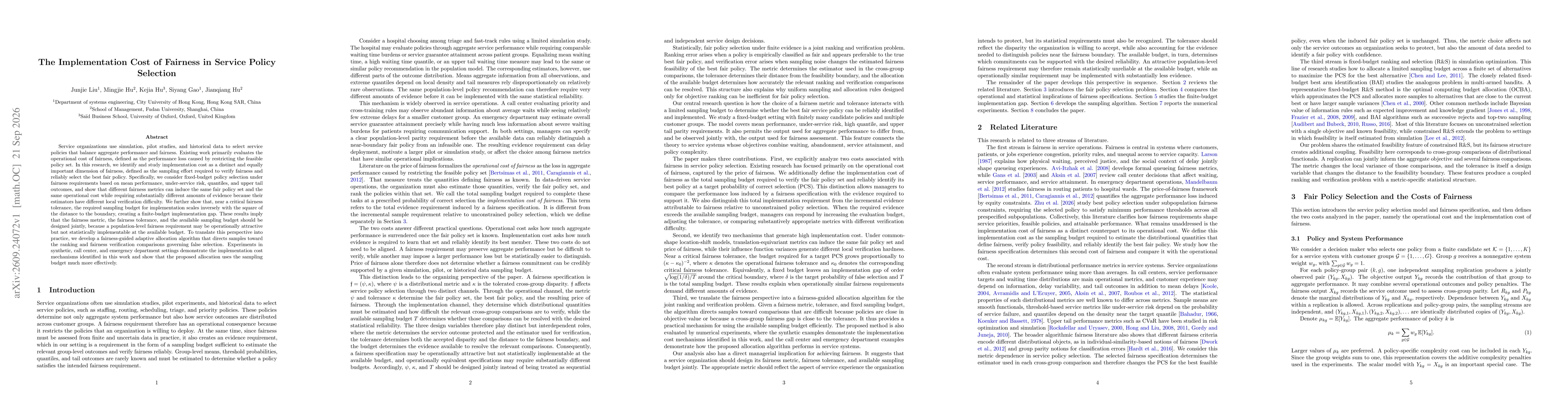 Thumbnail for The Implementation Cost of Fairness in Service Policy Selection