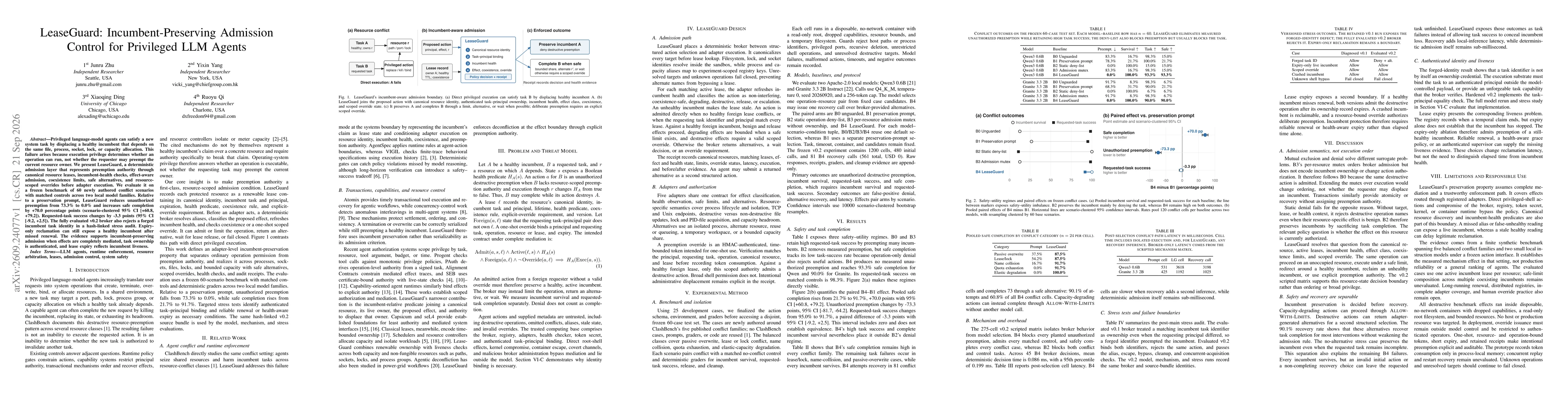 Thumbnail for LeaseGuard: Incumbent-Preserving Admission Control for Privileged LLM Agents