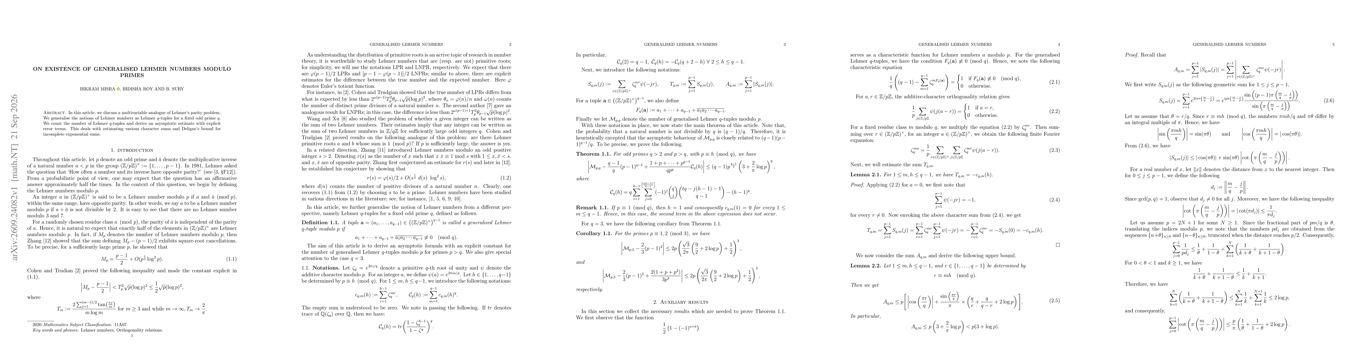 Thumbnail for On existence of generalised Lehmer numbers modulo primes