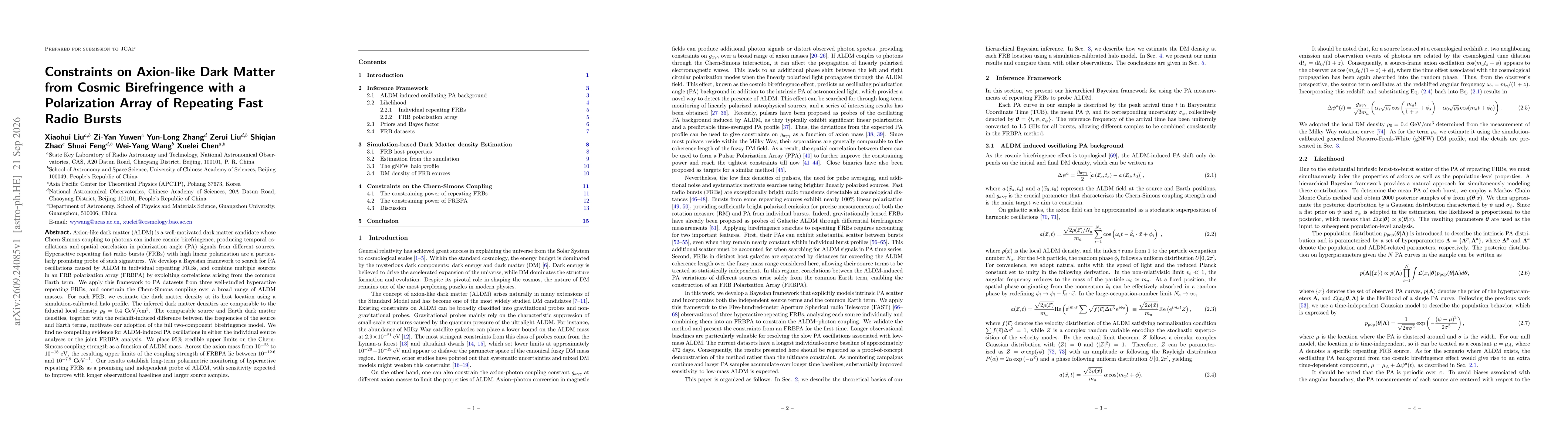 Thumbnail for Constraints on Axion-like Dark Matter from Cosmic Birefringence with a Polarization Array of Repeating Fast Radio Bursts