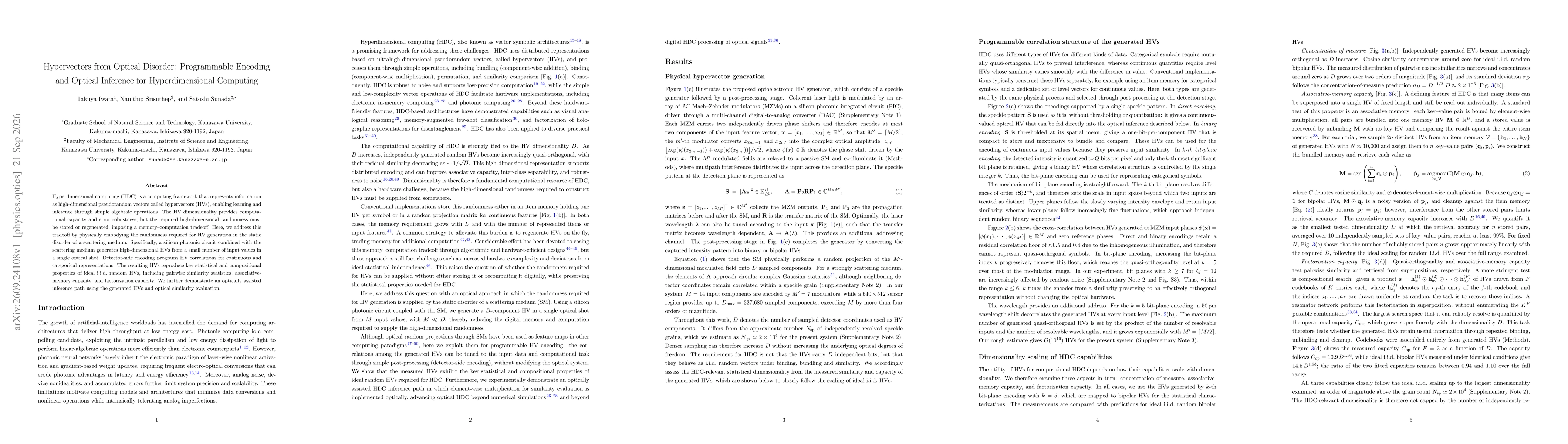 Thumbnail for Hypervectors from Optical Disorder: Programmable Encoding and Optical Inference for Hyperdimensional Computing