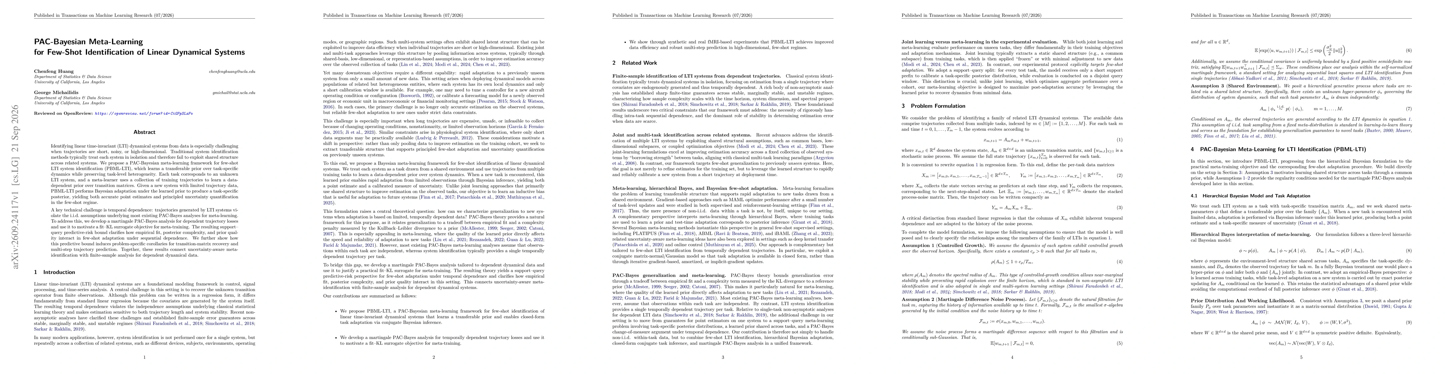 Thumbnail for PAC-Bayesian Meta-Learning for Few-Shot Identification of Linear Dynamical Systems