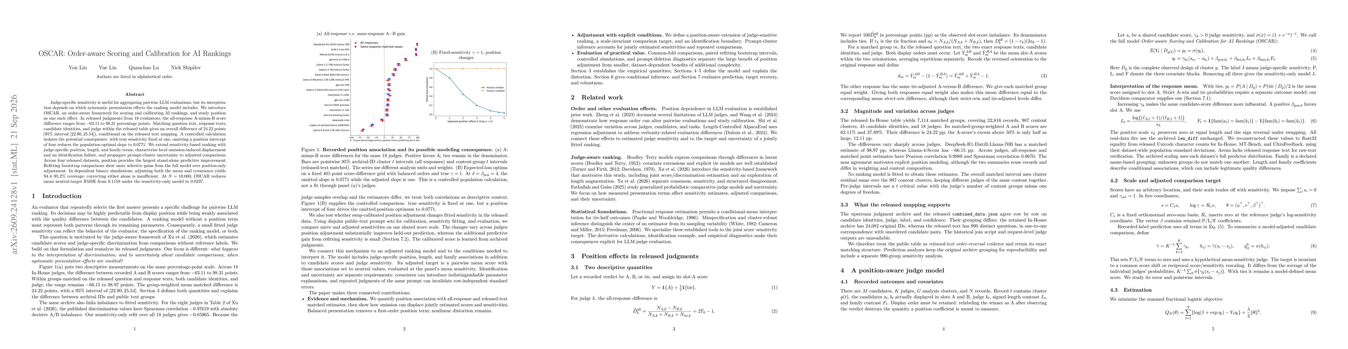 Thumbnail for OSCAR: Order-aware Scoring and Calibration for AI Rankings