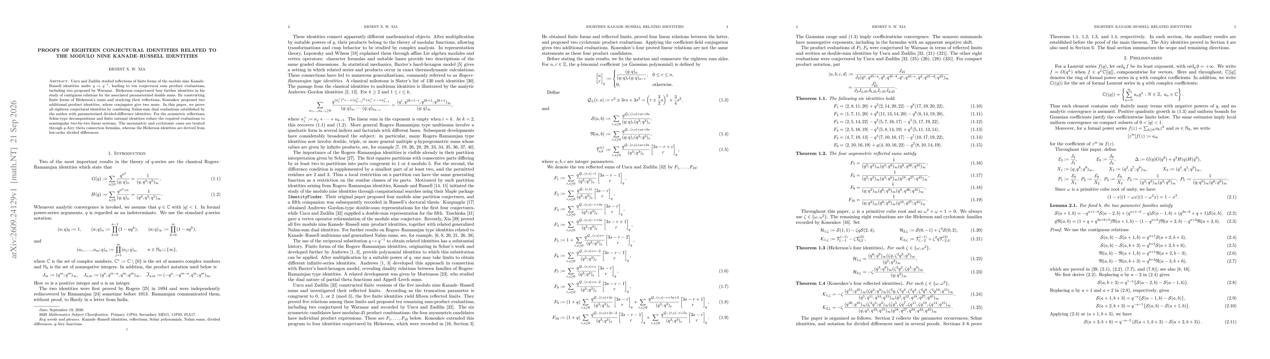 Thumbnail for Proofs of eighteen conjectural identities related to the modulo nine Kanade--Russell identities