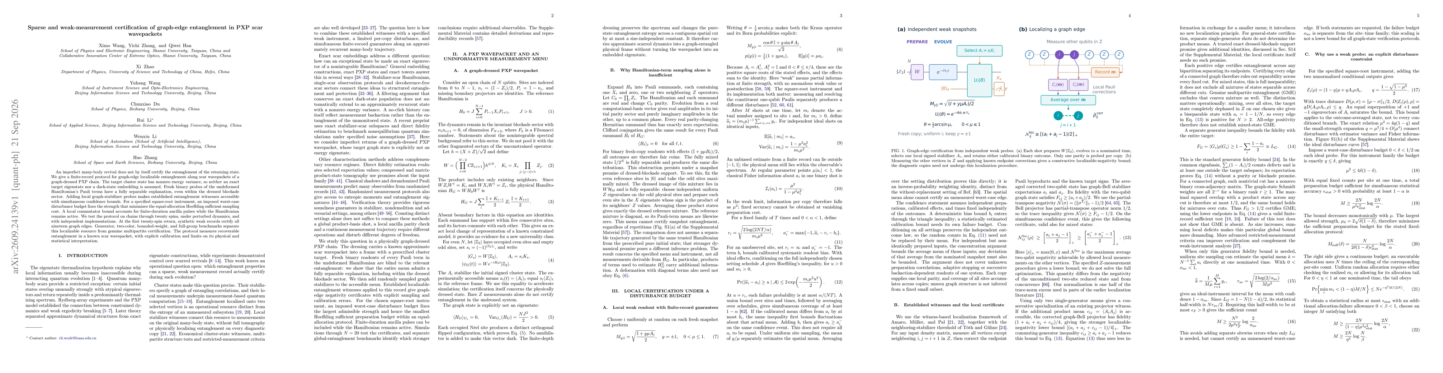 Thumbnail for Sparse and weak-measurement certification of graph-edge entanglement in PXP scar wavepackets