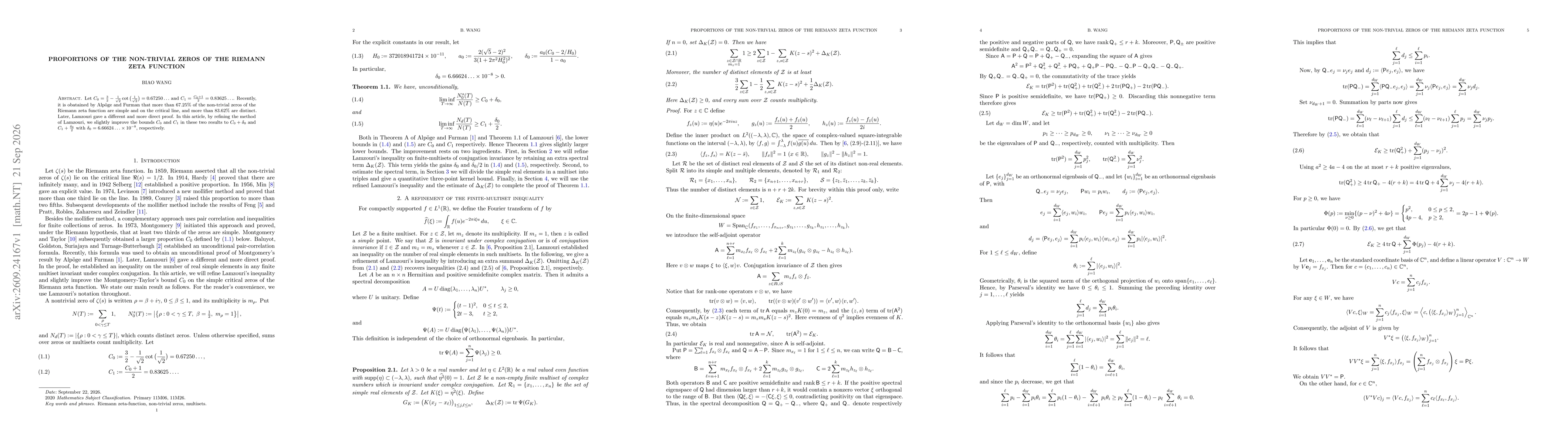 Thumbnail for Proportions of the non-trivial zeros of the Riemann zeta function