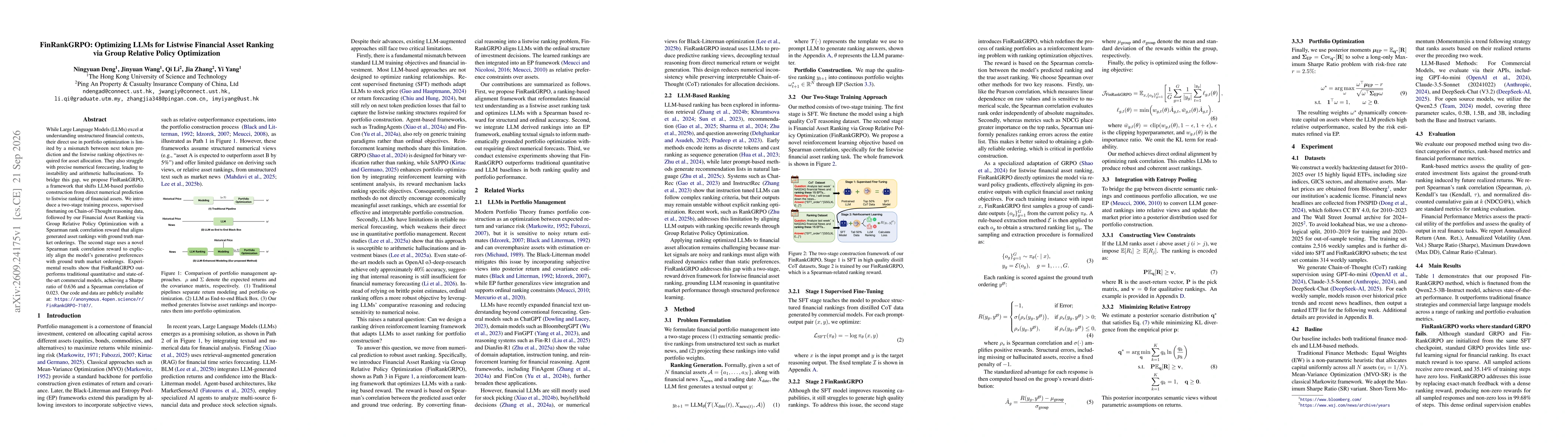 Thumbnail for FinRankGRPO: Optimizing LLMs for Listwise Financial Asset Ranking via Group Relative Policy Optimization