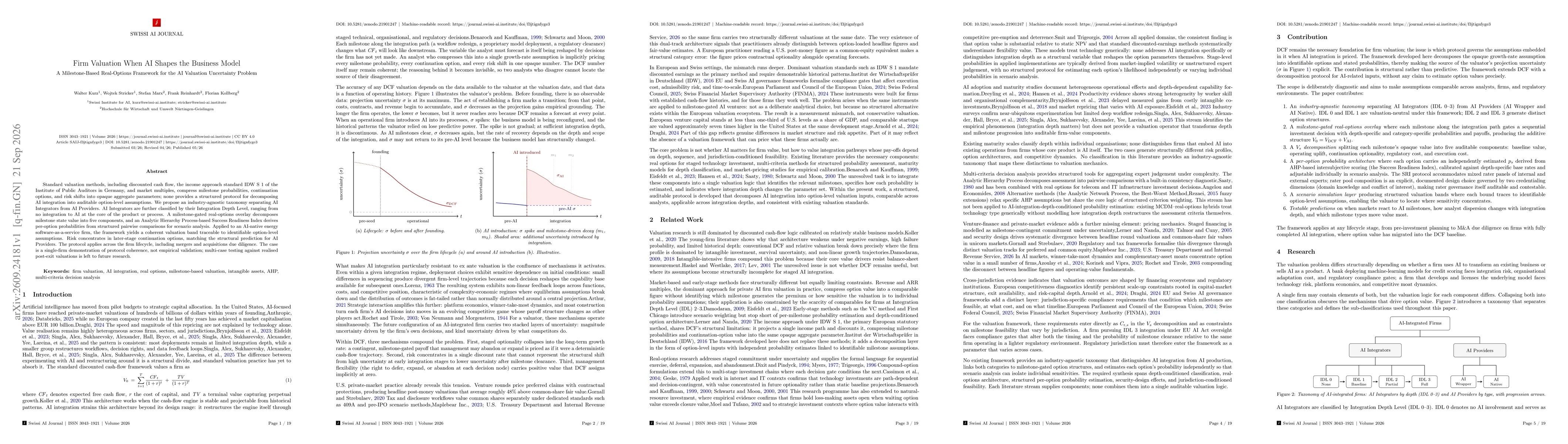 Thumbnail for Firm Valuation When AI Shapes the Business Model: A Milestone-Based Real-Options Framework for the AI Valuation Uncertainty Problem