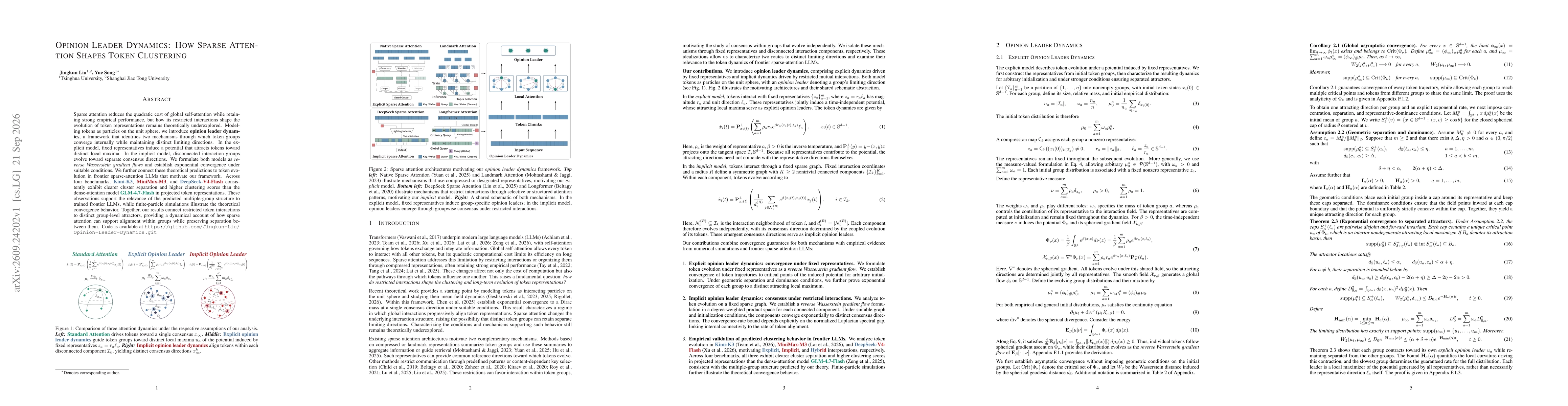 Thumbnail for Opinion Leader Dynamics: How Sparse Attention Shapes Token Clustering
