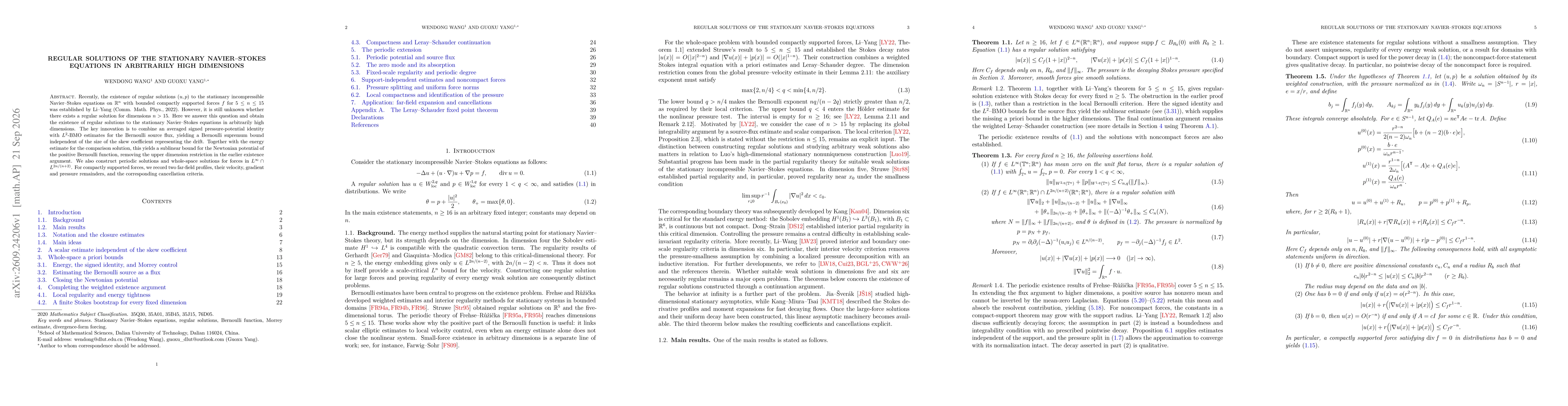 Thumbnail for Regular Solutions of the Stationary Navier-Stokes Equations in Arbitrarily High Dimensions