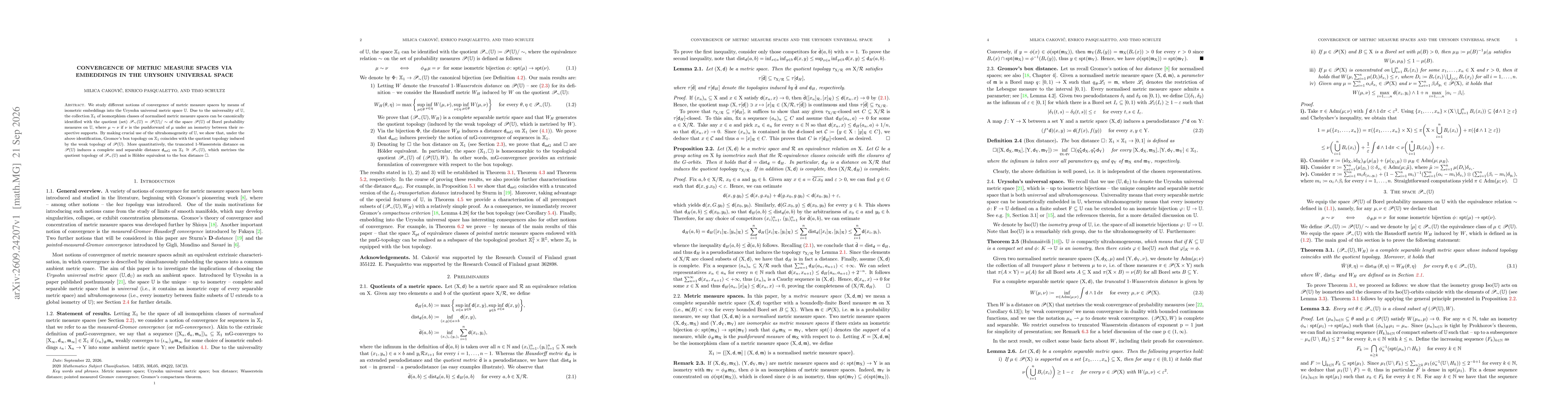 Thumbnail for Convergence of metric measure spaces via embeddings in the Urysohn universal space